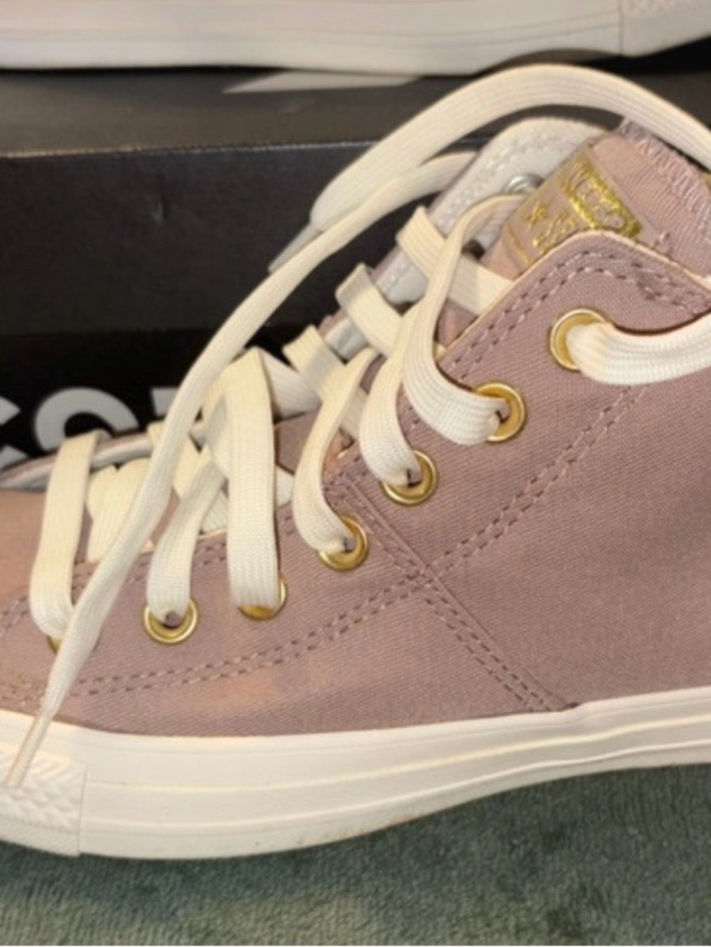 Converse Women’s Dusty Pink High-Top Canvas Sneakers with Gold Eyelets